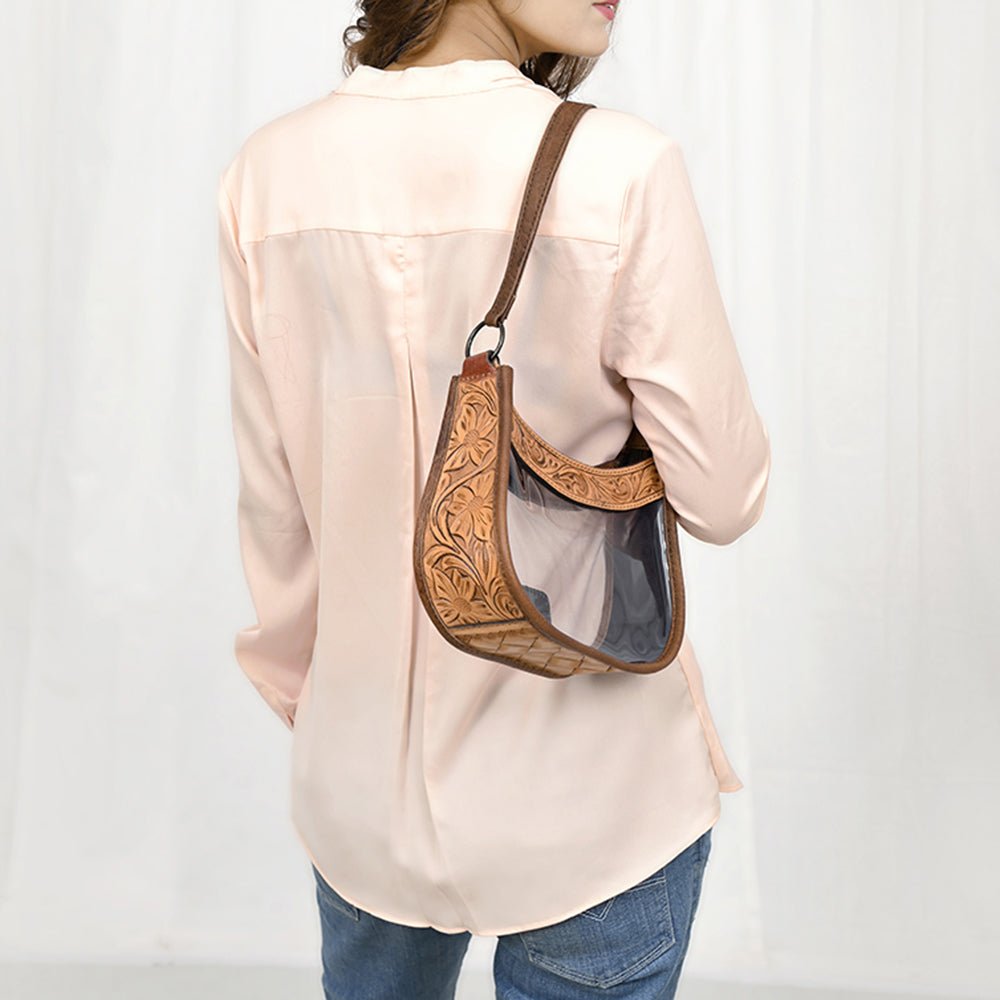 Clear Leather Hand Tooled Western Crossbody Bag