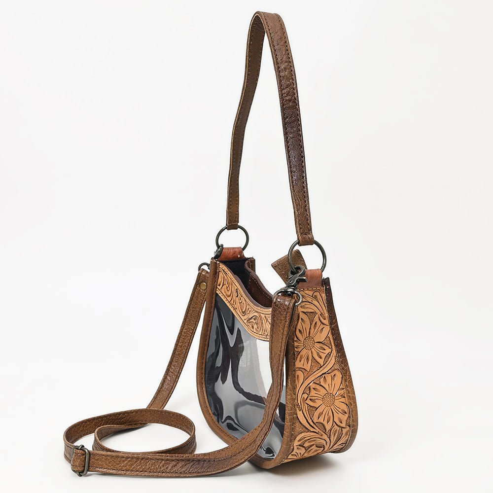 Clear Leather Hand Tooled Western Crossbody Bag