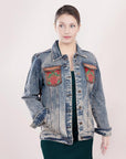 ADJKT003 Genuine leather Hand tooled hand carved Women 100% cotton Denim jacket  dress ladies girl