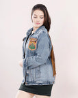 ADJKT007 Genuine leather Hand tooled hand carved Women 100% cotton Denim jacket  dress ladies girl