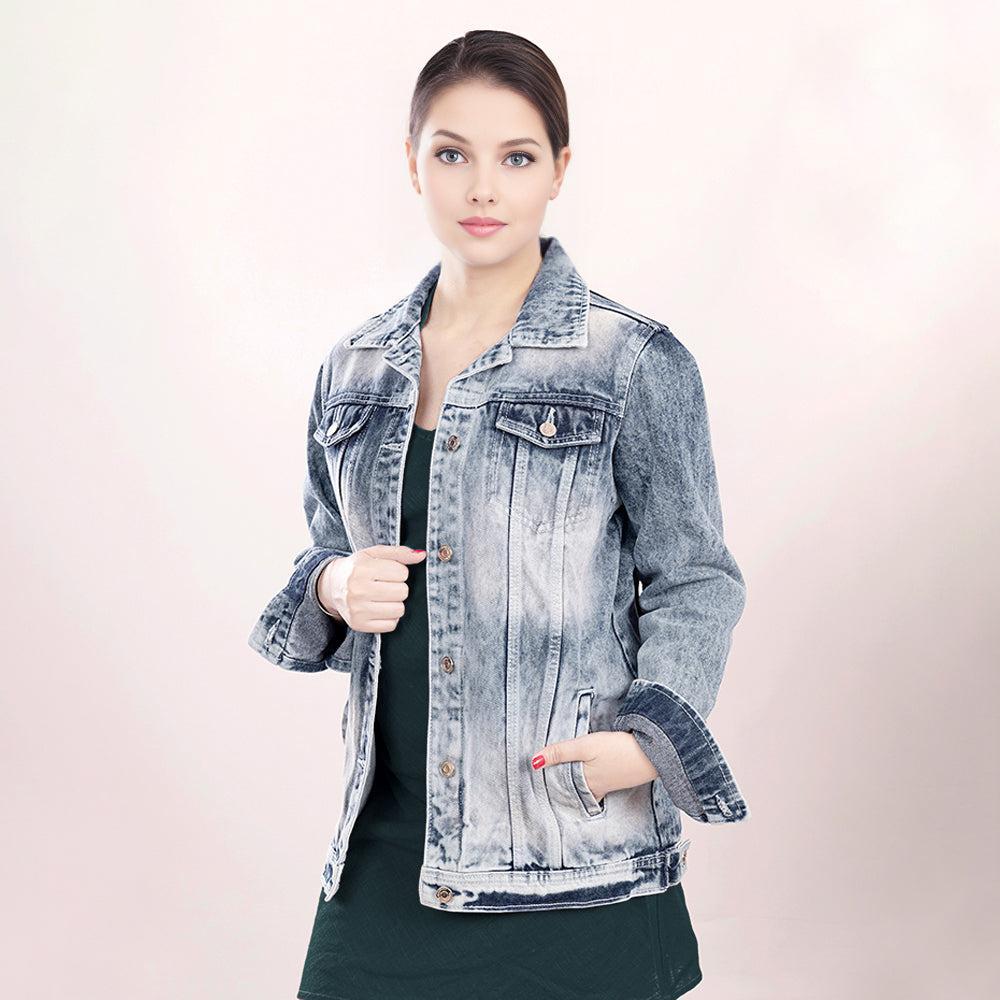 ADJKT010 Genuine leather Hand tooled hand carved Women 100% cotton Denim jacket  dress ladies girl