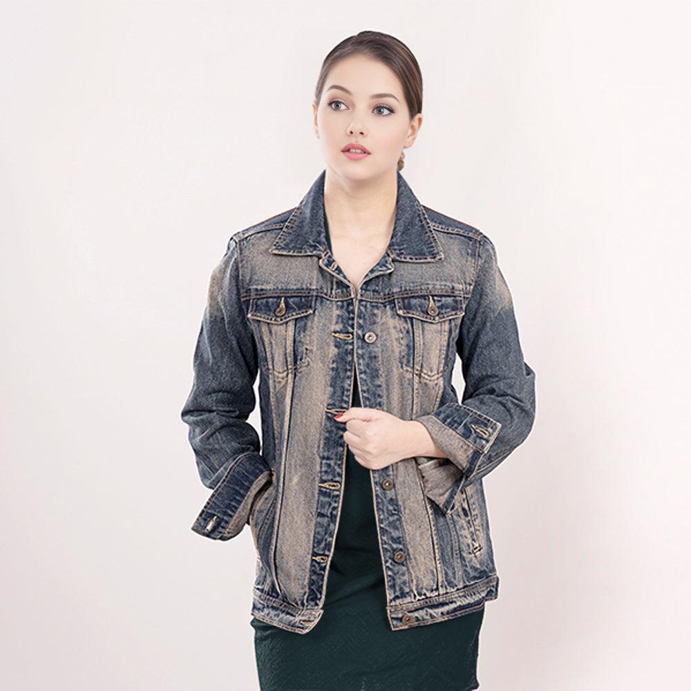 ADJKT011 Genuine leather Hand tooled hand carved Women 100% cotton Denim jacket  dress ladies girl