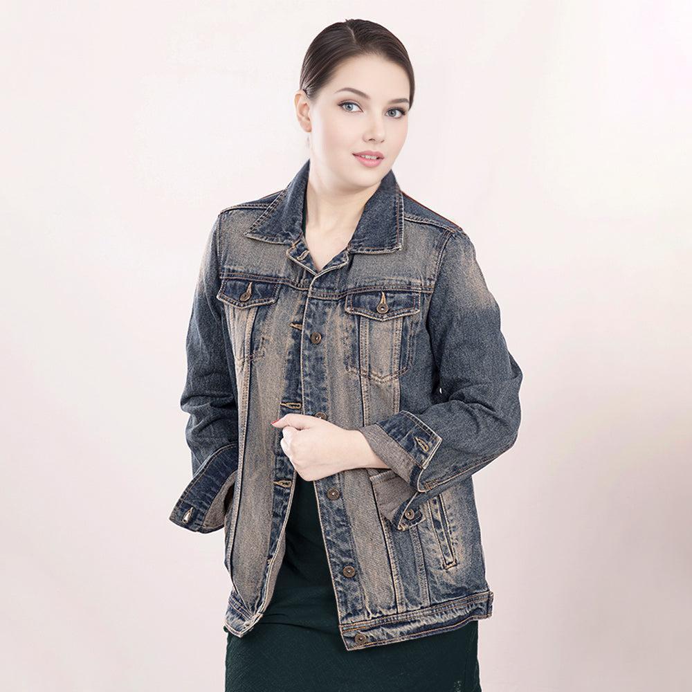 ADJKT011 Genuine leather Hand tooled hand carved Women 100% cotton Denim jacket  dress ladies girl