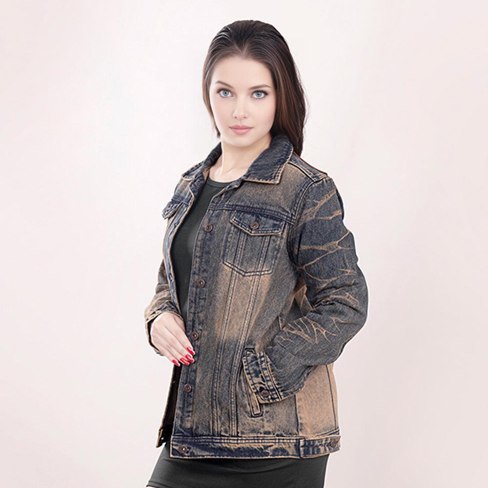 ADJKT012 Genuine leather Hand tooled hand carved Women 100% cotton Denim jacket  dress ladies girl