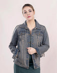 ADJKT013 Genuine leather Hand tooled hand carved Women 100% cotton Denim jacket  dress ladies girl