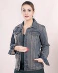 ADJKT013 Genuine leather Hand tooled hand carved Women 100% cotton Denim jacket  dress ladies girl