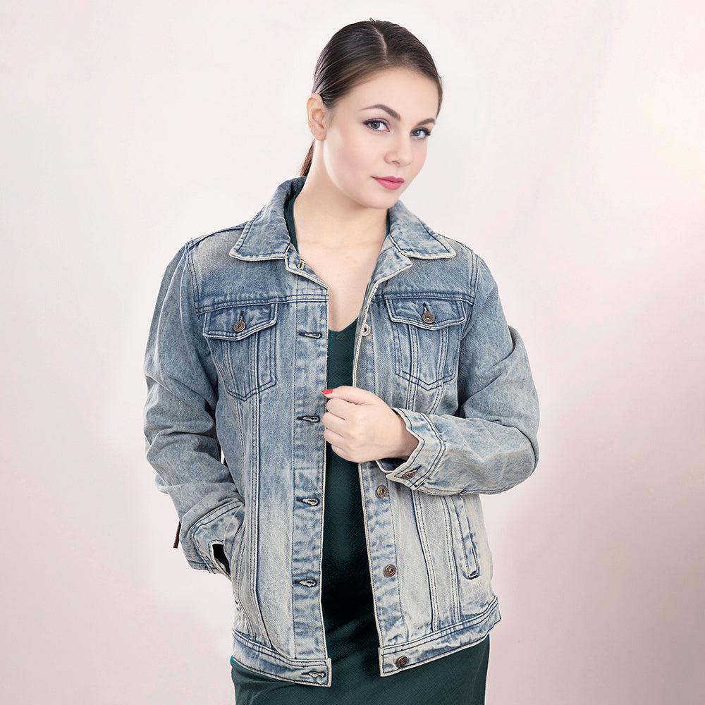 ADJKT015 Genuine leather Hand tooled hand carved Women 100% cotton Denim jacket  dress ladies girl