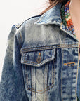 ADJKT005 Genuine leather Hand tooled hand carved Women 100% cotton Denim jacket  dress ladies girl