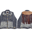 ADJKT601 Genuine leather Hand tooled hand carved Women 100% cotton Denim jacket  dress ladies girl