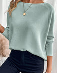 Solid Textured Knit Raglan Long Sleeve Top