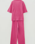 Solid Textured Buttoned Shirt and Pants Set