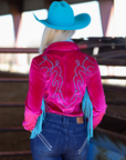 Luxurious Stretch Velvet Fringe Rodeo Shirt Designed For Night Out Events Wardrobe