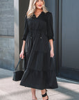 Flounced 3/4 Sleeve Tiered Maxi Dress
