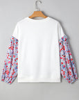 Floral Patchwork Ruffle Balloon Sleeve Blouse