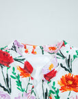 Floral Ricrac Trim 3/4 Puff Sleeve Mini Dress