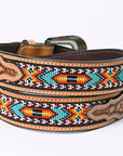 HILASON Hand-Tooled Leather Western Belt with Beaded Design