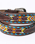 HILASON Hand-Tooled Leather Western Belt with Beaded Design