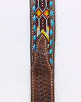 HILASON Hand-Tooled Leather Western Belt with Beaded Design