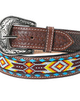HILASON Hand-Tooled Leather Western Belt with Beaded Design