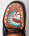 American Darling ADFT133BK1 Hand tooled carved genuine leather trim lightweight shoe footwear slip on