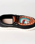 American Darling ADFT133BK1 Hand tooled carved genuine leather trim lightweight shoe footwear slip on