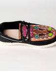 American Darling ADFT133BK2 Hand tooled carved genuine leather trim lightweight shoe footwear slip on