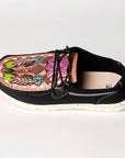 American Darling ADFT133BK2 Hand tooled carved genuine leather trim lightweight shoe footwear slip on