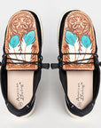 American Darling ADFT133BK3 Hand tooled carved genuine leather trim lightweight shoe footwear slip on