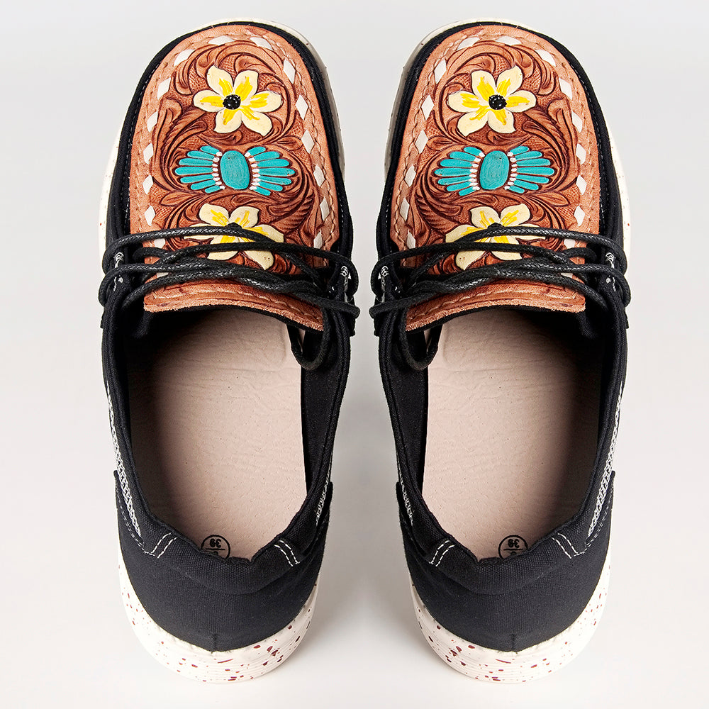 American Darling ADFT133BK5 Hand tooled carved genuine leather trim lightweight shoe footwear slip on