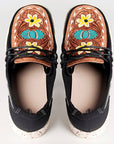 American Darling ADFT133BK5 Hand tooled carved genuine leather trim lightweight shoe footwear slip on