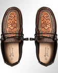 American Darling ADFT133BK9 Hand tooled carved genuine leather trim lightweight shoe footwear slip on