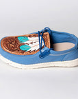 American Darling ADFT133BL3 Hand tooled carved genuine leather trim lightweight shoe footwear slip on