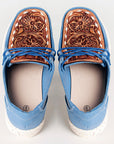 American Darling ADFT133BL4 Hand tooled carved genuine leather trim lightweight shoe footwear slip on