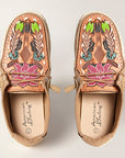 American Darling ADFT133BR2 Hand tooled carved genuine leather trim lightweight shoe footwear slip on