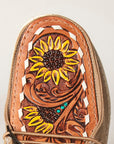 American Darling ADFT133BR6 Hand tooled carved genuine leather trim lightweight shoe footwear slip on