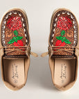 American Darling ADFT133BR12 Hand tooled carved genuine leather trim lightweight shoe footwear slip on