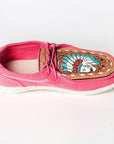 American Darling ADFT133FU1 Hand tooled carved genuine leather trim lightweight shoe footwear slip on