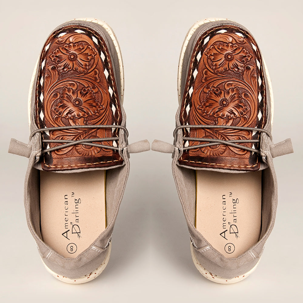 American Darling ADFT133GR4 Hand tooled carved genuine leather trim lightweight shoe footwear slip on