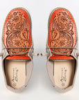 American Darling ADFT133GR11 Hand tooled carved genuine leather trim lightweight shoe footwear slip on