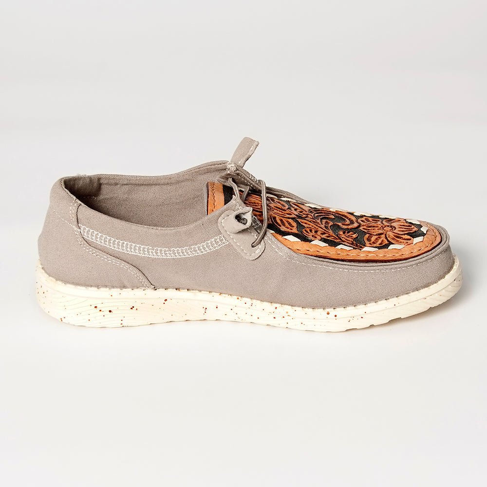 American Darling ADFT133GR13 Hand tooled carved genuine leather trim lightweight shoe footwear slip on