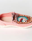 American Darling ADFT133PK1 Hand tooled carved genuine leather trim lightweight shoe footwear slip on