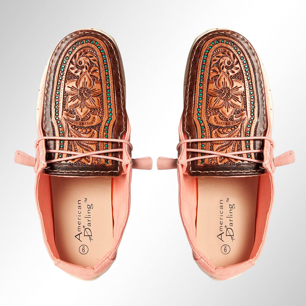 American Darling ADFT133PK9 Hand tooled carved genuine leather trim lightweight shoe footwear slip on