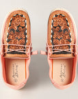 American Darling ADFT133PK13 Hand tooled carved genuine leather trim lightweight shoe footwear slip on