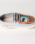 American Darling ADFT133SB1 Hand tooled carved genuine leather trim lightweight shoe footwear slip on