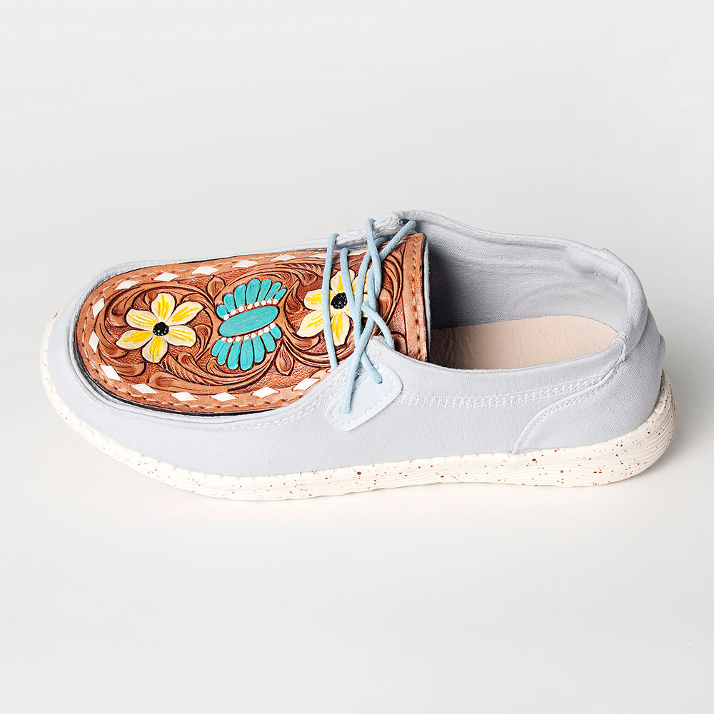 Hand Tooled Genuine Leather Trim Slip-On Shoes With Subtle Western Detailing Finish