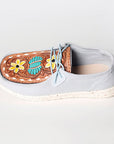Hand Tooled Genuine Leather Trim Slip-On Shoes With Subtle Western Detailing Finish