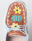 Hand Tooled Genuine Leather Trim Slip-On Shoes With Subtle Western Detailing Finish