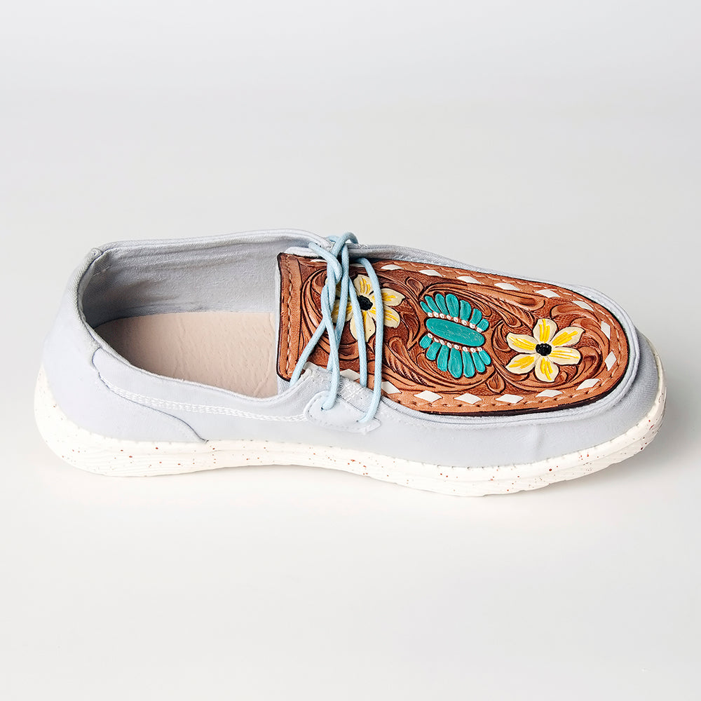 Hand Tooled Genuine Leather Trim Slip-On Shoes With Subtle Western Detailing Finish