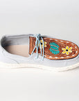 Hand Tooled Genuine Leather Trim Slip-On Shoes With Subtle Western Detailing Finish