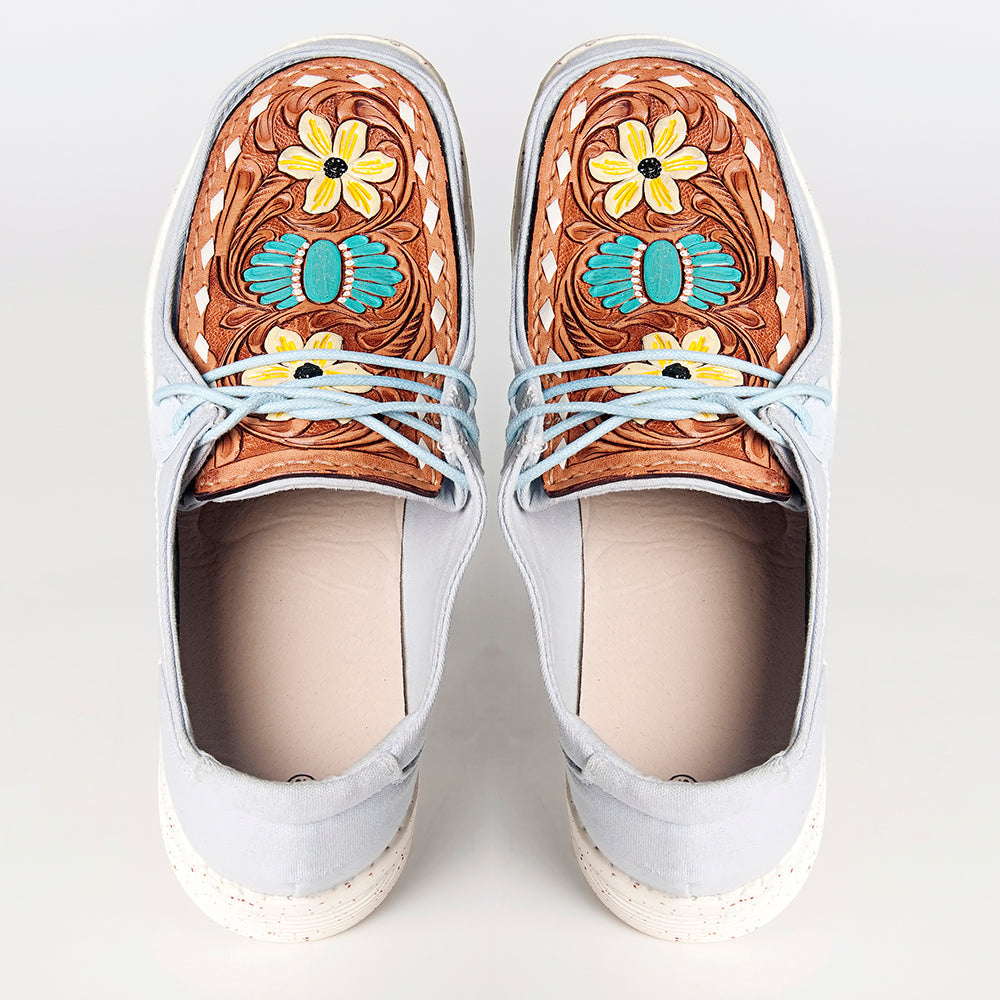 Hand Tooled Genuine Leather Trim Slip-On Shoes With Subtle Western Detailing Finish